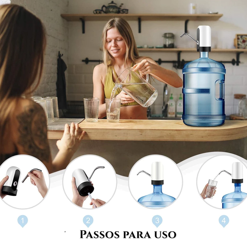 Bomba D'água Elétrica para Galão Garrafão 20L Universal Dispenser Automático Bebedouro com Carregamento USB Recarregável