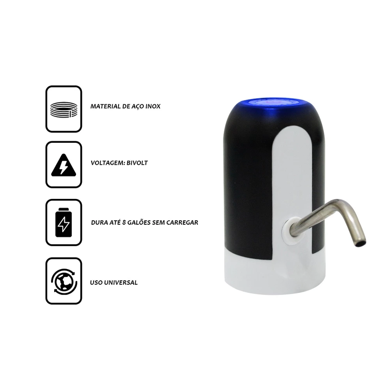 Bomba D'água Elétrica para Galão Garrafão 20L Universal Dispenser Automático Bebedouro com Carregamento USB Recarregável